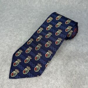 Tommy Hilfiger Tie Mens One Size Navy Italian Silk Argyle Crest Shield Made USA
